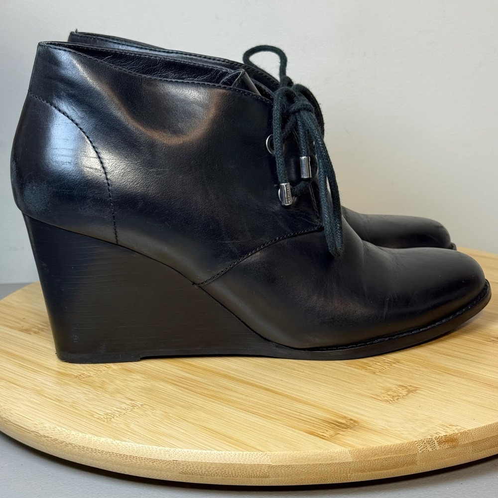 Good Cole Haan Wedge Booties Women 8B Black Leather Lace Up D42983 Goth Chic